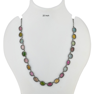 Multi Tourmaline Gemstone Pave Diamond Oxidized 925 Silver Handmade Long Necklace Jewelry Wholesale - Product Image 2
