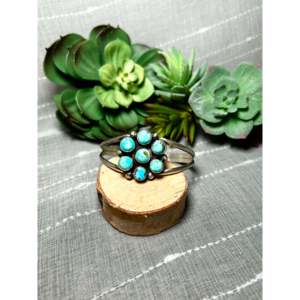 Navajo Handmade Cultural Collectible Mixed Turquoise & Sterling Silver Cluster Cuff <b>Bracelet</b> - Product Image 1