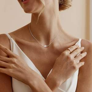 Collana croce in ottone placcato argento 925 con uguale lunghezza catena d'argento elegante accessori per gioielli articolo N0663 - Product Image 6