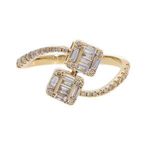 14K Yellow Gold Open <b>Wrap</b> Diamond Ring with 0.51CTW Natural Diamonds Dual Baguette-Cut Square Accents Modern Statement Jewelry - Product Image 1