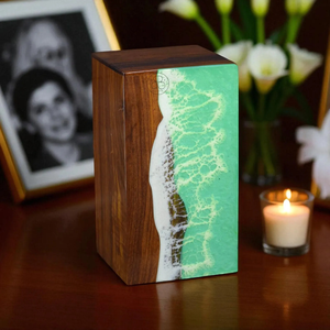 โกศทำจากไม้แกะสลักทำด้วยมือฝังด้วยเรซินโอเชี่ยนเวฟของที่ระลึกที่ระลึกหรูหรา - Product Image 6