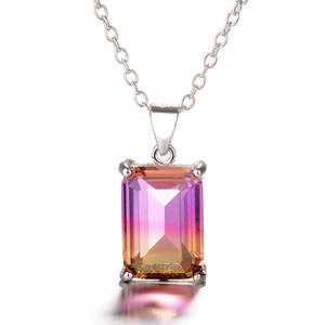 Elegante Anello in Acciaio Inossidabile con Ametrina Viola Gialla Taglio Smeraldo, Motivo Geometrico e Tecnica di Incastonatura a Griffe, Idea Regalo di Tendenza - Product Image 2