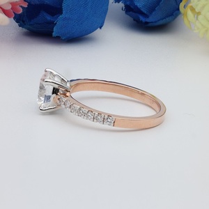 แหวนหมั้นเพชรเม็ดเดี่ยว14K สีโรสโกลด์สำหรับผู้หญิงของขวัญวันครบรอบแต่งงานสไตล์คลาสสิกสำหรับเธอ - Product Image 5