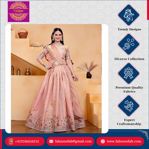 Lehenga choli คอลเลกชันใหม่ที่ไม่ซ้ำกันของการแต่งงานสวมใส่แบบดั้งเดิมผ้าไหม fendy งานปัก - Product Image 4
