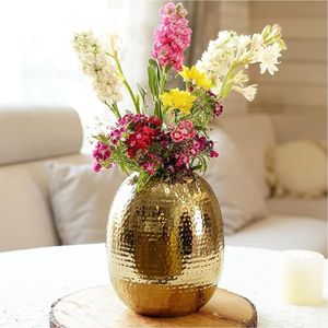 Vase en acier inoxydable brossé doré anti-corrosion, vase rond minimaliste pour table, pot à fleurs pour la décoration intérieure de luxe et les cadeaux - Product Image 6