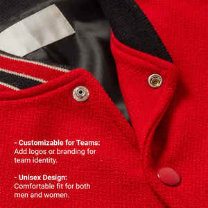 Nueva colección de invierno, cómodas y cálidas para exteriores, chaquetas universitarias de béisbol de lana con manga de cuero PU rojo sólido para hombres - Product Image 5