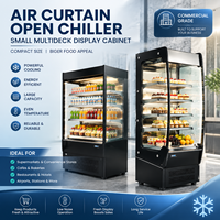 Réfrigérateur vitrine ouverte pour supermarché, réfrigérateur à rideau d'air, refroidisseur multi-étagères, armoire de présentation commerciale pour boissons et aliments