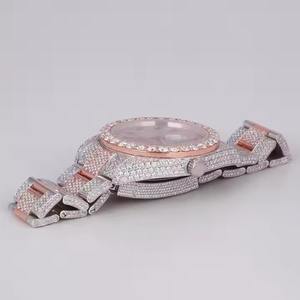 Reloj árabe de moda con diamantes de oro rosa VVS1 Diamantes helados Pantalla de esfera analógica Estilo mecánico Acero inoxidable Resistente al agua - Product Image 3