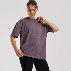 Venta al por mayor Vintage Dusk Comfort Oversize manga corta Mujer camiseta suave transpirable ligero 100% algodón gimnasio y entrenamiento camiseta - Product Image 6