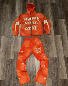 Sudadera con capucha con cremallera lavada con ácido desgastado para invierno, chándal acampanado de felpa francesa de algodón 100%, chándal transpirable de secado rápido - Product Image 6