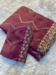 Sari indien NC Moss Sattin Dual Shad Multi Sequence Emrodairy Work avec chemisier assorti, vêtements pour femmes indiennes, sans impression, en stock - Product Image 4