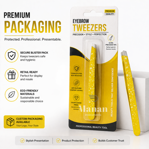 Pince à épiler sourcils de qualité supérieure en acier inoxydable, pointe inclinée, outil de beauté de précision pour l'épilation, antidérapant, revêtement jaune - Product Image 6