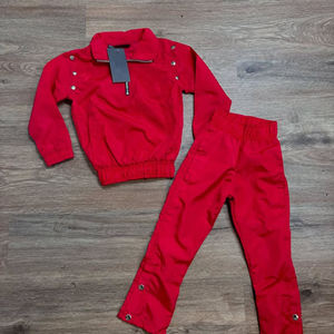 mens bright red stud accent tracksuit quarter zip fold collar sweatshirt and snap button jogger <b>pants</b> set activewear sports - Product Image 1