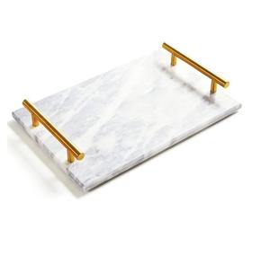 Plateau de service alimentaire de couleur blanche en marbre avec poignées en fer Vaisselle de cuisine Plateau de service alimentaire à des prix abordables - Product Image 1