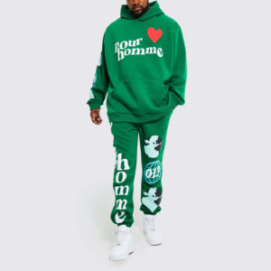 Logo personnalisé impression bouffante survêtements sweats à capuche mode survêtement pour hommes et femmes surdimensionnés ensembles de jogging ample impression bouffante survêtement - Product Image 2