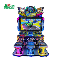 Machine d'arcade de course à trois joueurs Wind Speed Chariot, à monnayeur, avec volant, pédales, thème dessin animé et éclairage LED RGB