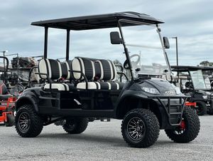 Carrito de Golf Eléctrico Icon de 6 Plazas, Negro con Asientos con Rayas Blancas, Neumáticos Todoterreno, Velocidad de 30 km/h, Alcance de 30 km - Product Image 1