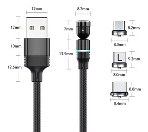 540 °   Cavo di Ricarica Magnetico <span class=keywords><strong>USB</strong></span> 3 in 1 Rotante, Intrecciato in Nylon, Ricarica Rapida con Luce LED per Type C, <span class=keywords><strong>Micro</strong></span> <span class=keywords><strong>USB</strong></span>, <span class=keywords><strong>iPhone</strong></span> - Product Image 2