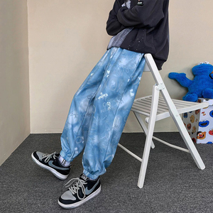 กางเกงวอร์มผ้าฝ้ายพรีเมียมทรงหลวมสำหรับผู้หญิงไซส์พลัส เอวกลาง ยางยืด ลายมัดย้อม สไตล์สตรีทแฟชั่นฤดูหนาว  รับสั่งทำสีและโลโก้ - Product Image 5