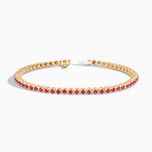 Pulsera de tenis de piedras preciosas de rubí cultivadas en laboratorio con corte de oro de 14 quilates, piedra natal de Diciembre de estilo moderno para regalo de aniversario o fiesta de boda - Product Image 2