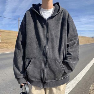 Sweat à capuche personnalisé lavé à l'acide avec broderie en détresse avec fermeture éclair Sweatshirts à capuche pour hommes Vintage Wash Full-zip Hoodie Blank Cotton Pink - Product Image 4