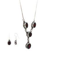 Conjunto de Joyería de Plata de Ley 925 con Granate, Collar y Pendientes, Colgante de Gema Roja con Engaste de Bisel, Clásico y Elegante para Uso Diario de Mujer