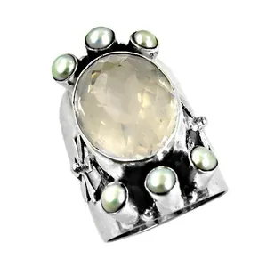 Bague de cocktail Art Palace Boho Flower avec perles de cristal d'eau douce en argent 925 pour femmes, à porter au quotidien, pour les mariages et les fêtes - Product Image 2