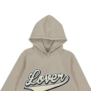 Street Wear <b>Raw</b> Hem Hoodies For Men's <b>Skin</b> Color Chenille Embroidery Pullover Distressed Hoodie Sweatshirts With Custom Logo - Product Image 6