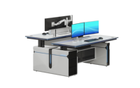 Bureau de travail électrique ergonomique réglable en hauteur avec armoire de rangement et support d'écran - Poste de travail intelligent moderne de UDWEN
