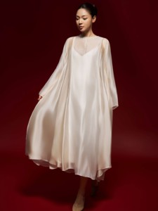 Vestido Midi de Verano OEM, Transpirable, Informal, de Cintura Holgada, Minimalista, de Manga Regular, Cuello Redondo, de Seda y Organza - Product Image 1
