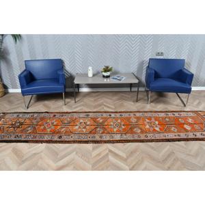 2.5x11.2 ft Vintage <b>Rug</b>, Turkish <b>Runner</b> <b>Rug</b>, Orange Brown Camouflage Wool <b>Rug</b> - Product Image 3