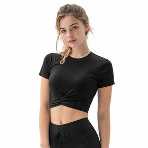 Top Deportivo Corto para Mujer, Cuello Redondo, Manga Corta, Transpirable, de Secado Rápido, Ecológico, de Poliéster/Algodón, con Logotipo Frontal - Product Image 5