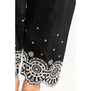 Pantalon noir en soie brute brodée, respirant, TR-22-135, orné d'un tissu satiné élégant et d'une broderie complexe - Product Image 2