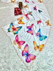 Sari élégant en georgette moderne, fait main, séchage rapide, pour femmes, idéal pour les fêtes, mariages, Diwali, été, printemps, style indien et pakistanais - Product Image 5