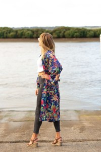 Peignoir Kimono en Soie Satinée pour Femme, Robe de Chambre Turque, Cardigan, Vêtement de Nuit, Cadeau de Saint-Valentin, Motif Oiseau Frida Knee - Product Image 2