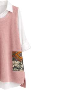 Customized Dusty Pink <b>Womens</b> Knitted Sleeveless Sweater <b>Vest</b> With Contrast Patch Pockets Casual Winter Layering OEM Factory - Product Image 2