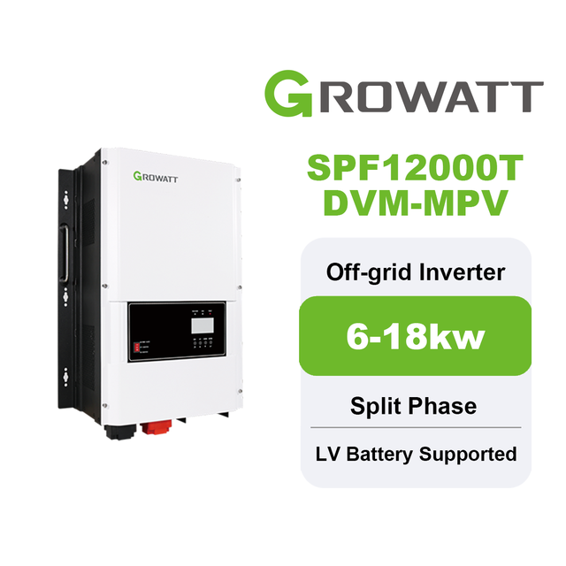 Growatt Spf 6000/12000t Dvm-mpv Low Frequency Inverter 120/240vac Split Phase Output Off Grid Solar Inverter