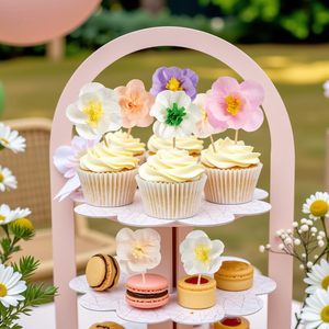 12 Uds. Flores de papel Cupcake Toppers decoración bebé en flor Baby Shower Cupcake Picks decoración fiesta suministros <span class=keywords><strong>para</strong></span> niñas mujeres - Product Image 5