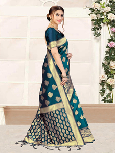 Trendmalls Saree en soie Banarasi pour femme avec chemisier non cousu (S05-Morpeach) Vêtements de mariage décontractés vêtements indiens pakistanais - Product Image 3