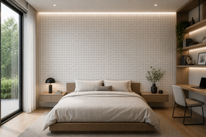 Panneaux acoustiques en bois perforés, MDF rainuré, insonorisants, pour murs et plafonds, design minimaliste pour salon, NRC 0.9, fabriqués en Espagne - Product Image 4