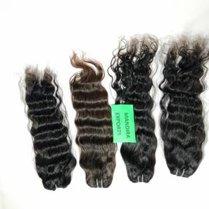 Extensions de cheveux indiens vierges 100 % alignées sur les cuticules, ondulées naturelles, en lots noirs pour tissage de styles ondulés, cheveux humains, vente en gros - Product Image 1