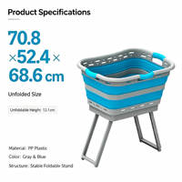 Cesto de Roupa Suja Dobrável de 60L com Suporte Dobrável, Cesto de Armazenamento Ventilado com Alças Confortáveis para Uso Diário Doméstico – Atacado