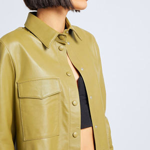 2024 vente chaude femmes chemise en cuir respirant broderie Streetwear personnalisable haute qualité écologique col rabattu - Product Image 4