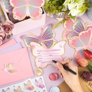 Butterfly Birthday <strong>Invitations</strong> with Envelopes Stickers Butterfly Birthday <strong>Party</strong> <strong>Invitation</strong> Cards for <strong>Kids</strong> <strong>Party</strong> Supplies Favors - Product Image 1