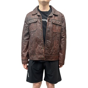 Chaqueta de Cuero Genuino para Hombre, Estilo Vintage, Personalizada OEM, al por Mayor, Lisa, Resistente al Viento, para Motocicleta, de Invierno - Product Image 4