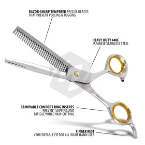 Ciseaux à effiler les cheveux élégants, finition polie, acier inoxydable avec vis réglable dorée et étui pour un effilage précis des cheveux - Product Image 3
