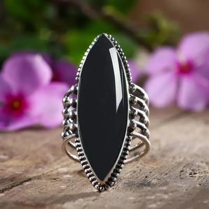 Top Demanded Oversized Black Onyx Gemstone <b>Ring</b> for Women Seeking Balance or Energy Protection Available at Factory Price - Product Image 1