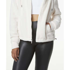 Marc New York Women's White Small Size Faux Fur Bubble Jacket Hood Waterproof Zipper Closure Vintage Belt Fox Print <b>Poncho</b> - Product Image 3