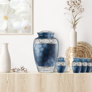 Urnes funéraires personnalisées pour adultes et bébés, vente en gros, urnes funéraires uniques en céramique bleue pour cendres humaines - Product Image 2