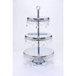 Finition couleur argent brillant poli de haute qualité en métal Antique Fancy Texture Designer 3 Tier Cake Stand de l'Inde - Product Image 4